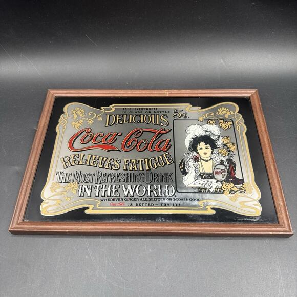 Vintage Coca Cola 5 cent Relieves Fatigue Sign Mirror Frame Advertisement 9”x13” - Picture 1 of 5